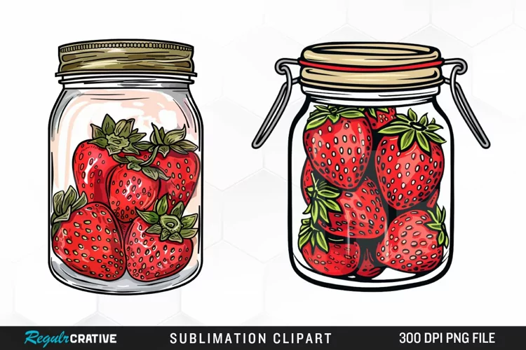Watercolor Strawberry In Jar Artwork Clipart