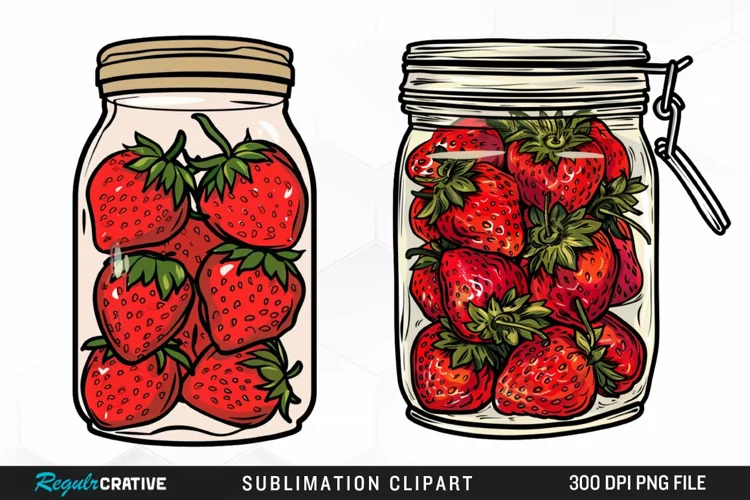 Watercolor Strawberry In Jar Graphic Clipart