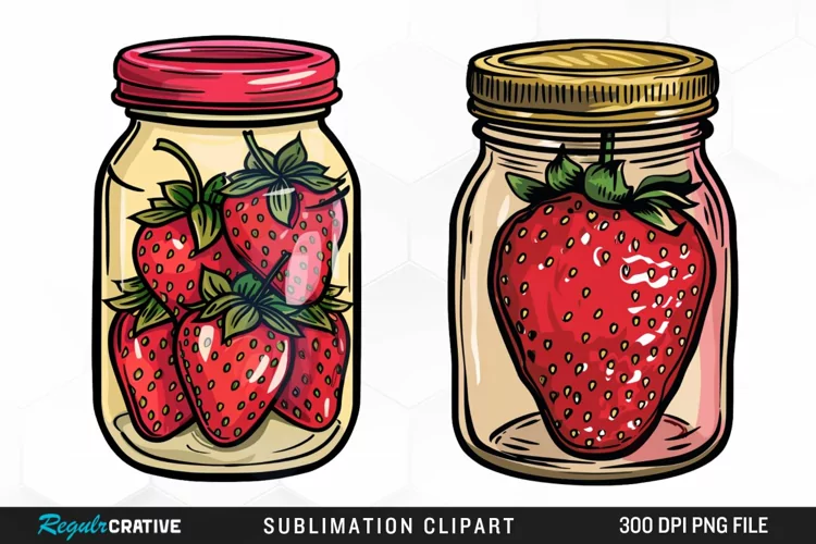 Watercolor Strawberry In Jar Graphic Clipart