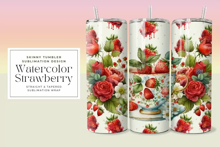 Watercolor Strawberry Tumbler Wrap