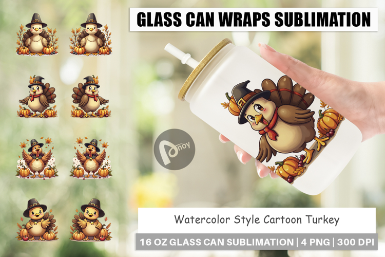 Cartoon Turkey Glass Can