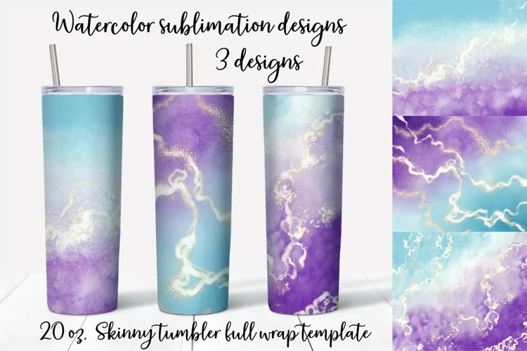 Watercolor sublimation design. Skinny tumbler wrap design.