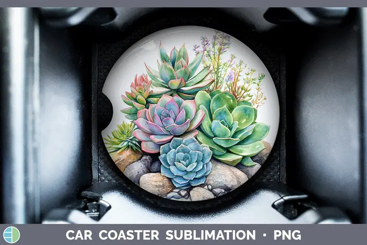 Watercolor Succulents Car Coaster Sublimation Designs