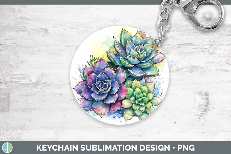 Watercolor Succulents Keychain Sublimation Keyring Designs