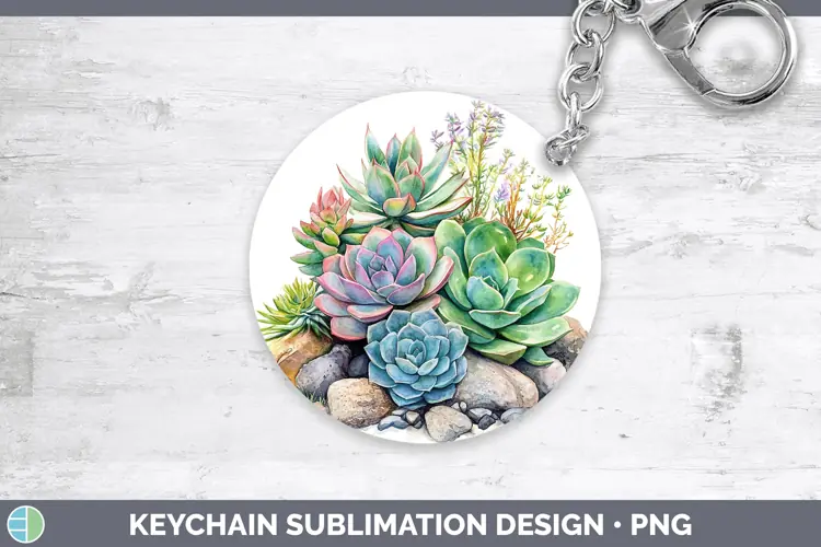 Watercolor Succulents Keychain Sublimation Keyring Designs