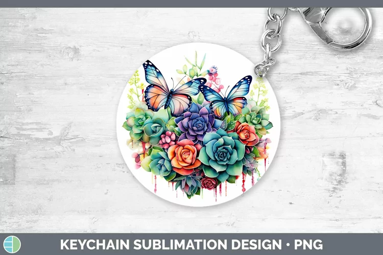Watercolor Succulents Keychain | Sublimation Keyring Designs