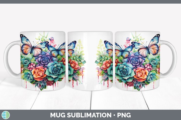 Watercolor Succulents Mug Wrap | Sublimation Coffee Cup Desi