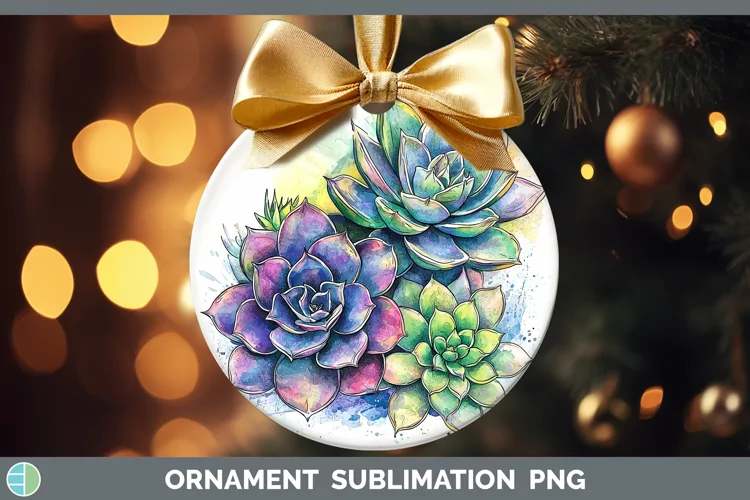 Watercolor Succulents Ornament Sublimation Bauble Designs