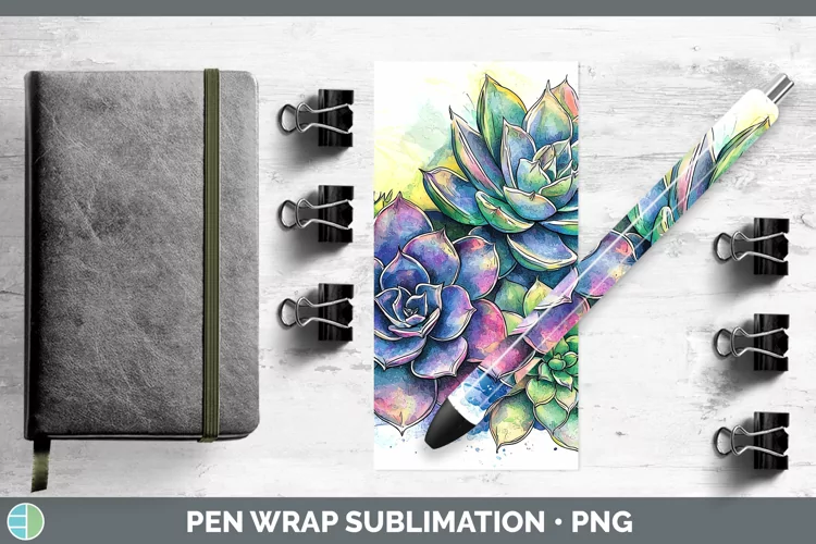 Watercolor Succulents Pen Wrap Sublimation Pen Designs
