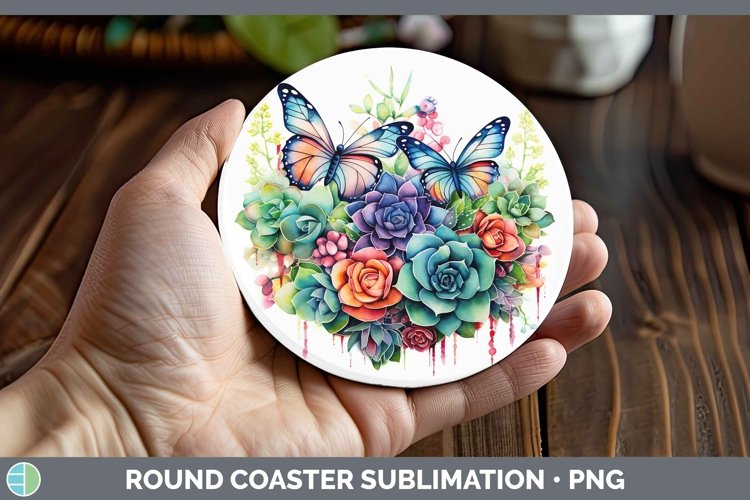 Watercolor Succulents Round Coaster | Sublimation Coaster De