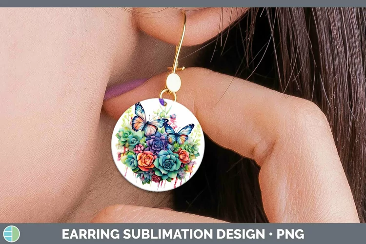 Watercolor Succulents Round Earrings | Sublimation Earrings