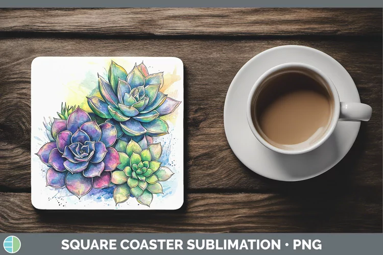 Watercolor Succulents Square Coaster Sublimation Coaster Des