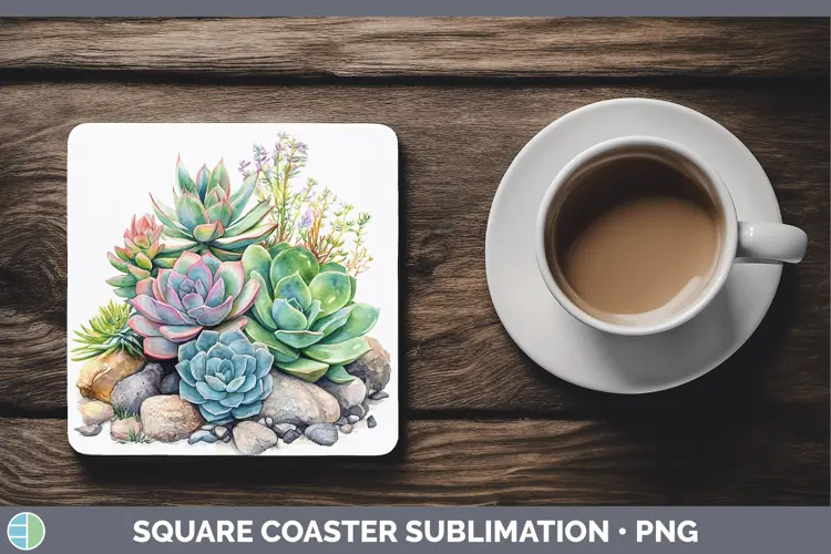 Watercolor Succulents Square Coaster Sublimation Coaster Des