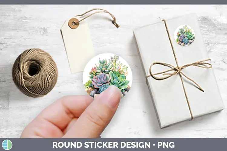 Watercolor Succulents Stickers | Round Labels Designs