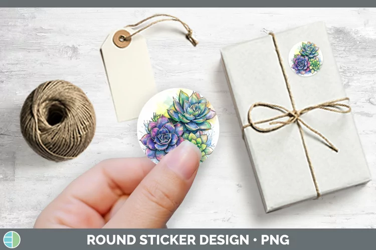 Watercolor Succulents Stickers | Round Labels Designs