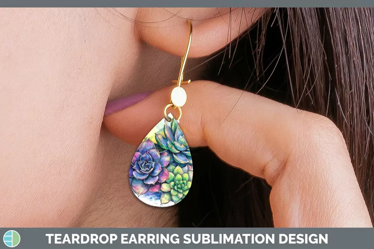 Watercolor Succulents Teardrop Earrings Sublimation Earrings