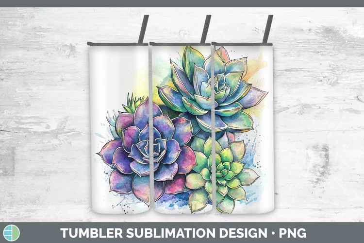 Watercolor Succulents Tumbler Sublimation 20 oz Skinny Tumbl