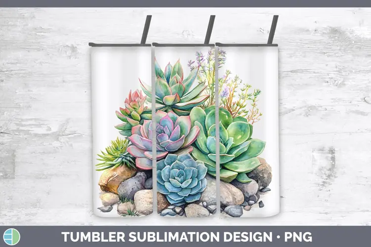 Watercolor Succulents Tumbler Sublimation 20 oz Skinny Tumbl