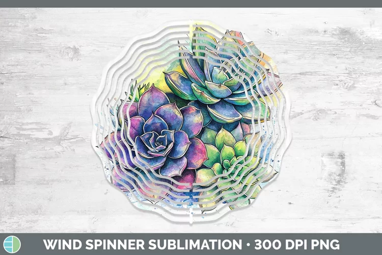 Watercolor Succulents Wind Spinner Sublimation Spinner Desig