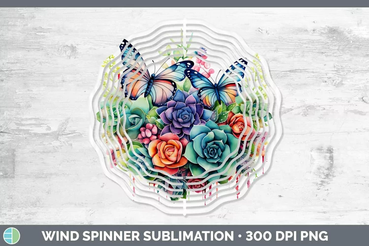 Watercolor Succulents Wind Spinner Sublimation Spinner Desig