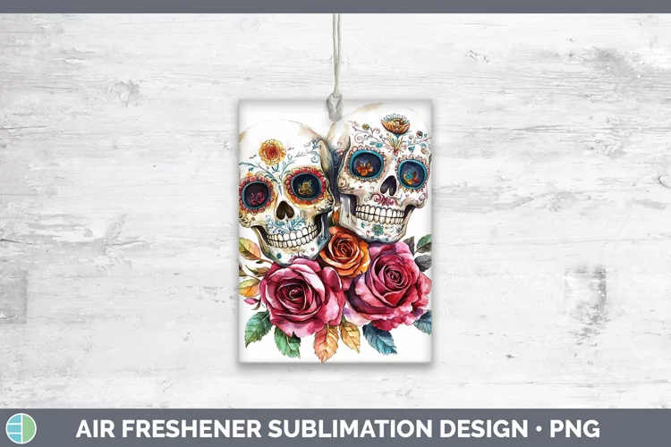 Watercolor Sugar Skull Air Freshener Sublimation Car Freshen