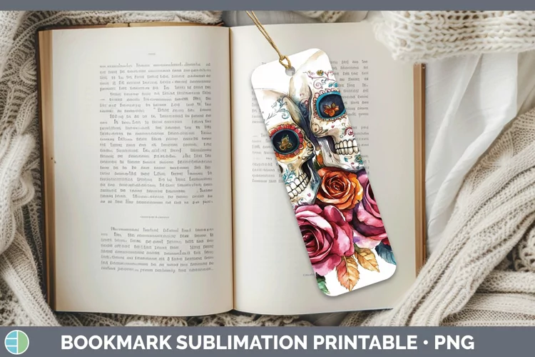 Watercolor Sugar Skull Bookmark Sublimation Printable Design