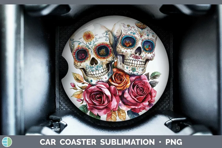 Watercolor Sugar Skull Car Coaster Sublimation Designs