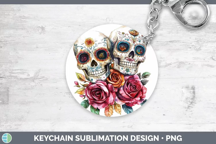 Watercolor Sugar Skull Keychain Sublimation Keyring Designs