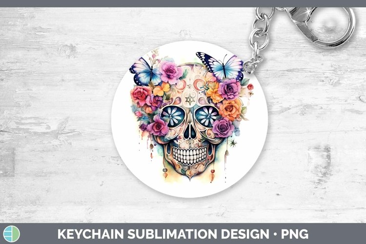 Watercolor Sugar Skull Keychain | Sublimation Keyring Design