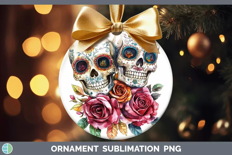 Watercolor Sugar Skull Ornament Sublimation Bauble Designs