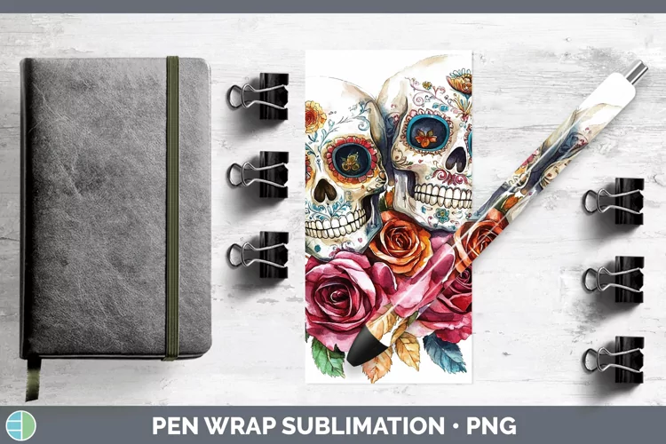 Watercolor Sugar Skull Pen Wrap Sublimation Pen Designs
