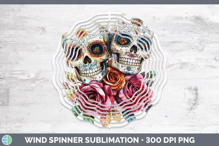 Watercolor Sugar Skull Wind Spinner Sublimation Spinner Desi