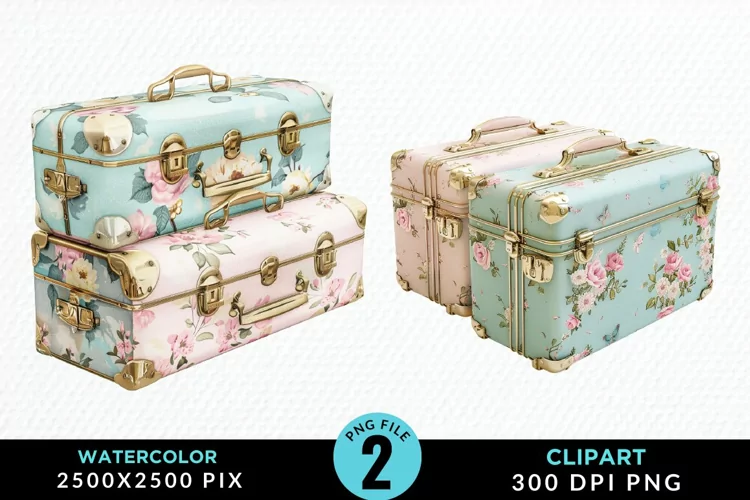 Watercolor Suitcases Illustration PNG Clipart