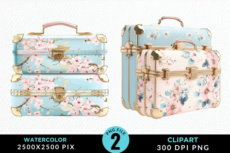 Watercolor Suitcases Illustration PNG Clipart