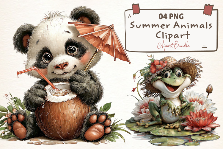 Watercolor Summer Animals Clipart