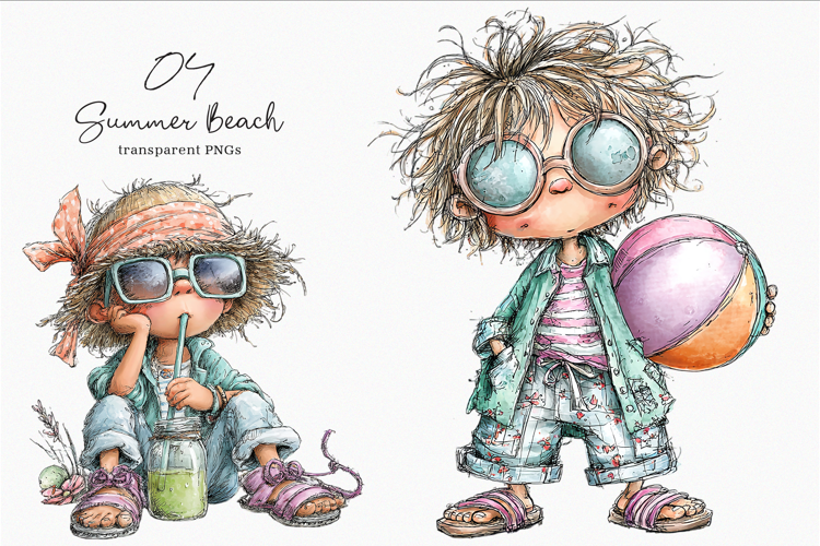 Watercolor Summer Beach Boy Clipart