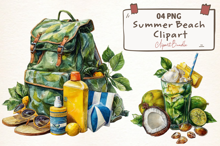Watercolor Summer Beach Clipart