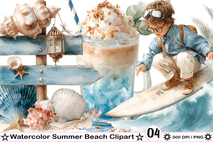Watercolor Summer Beach Clipart