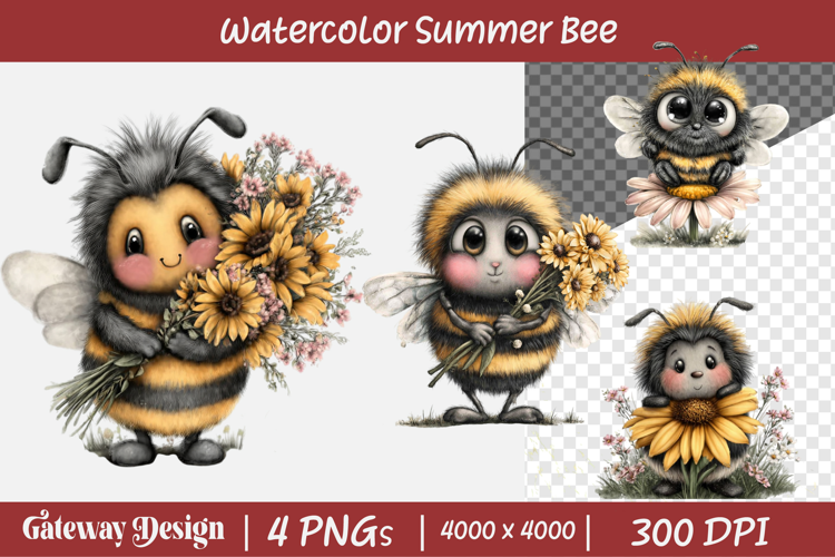 Watercolor Summer Bee Clipart