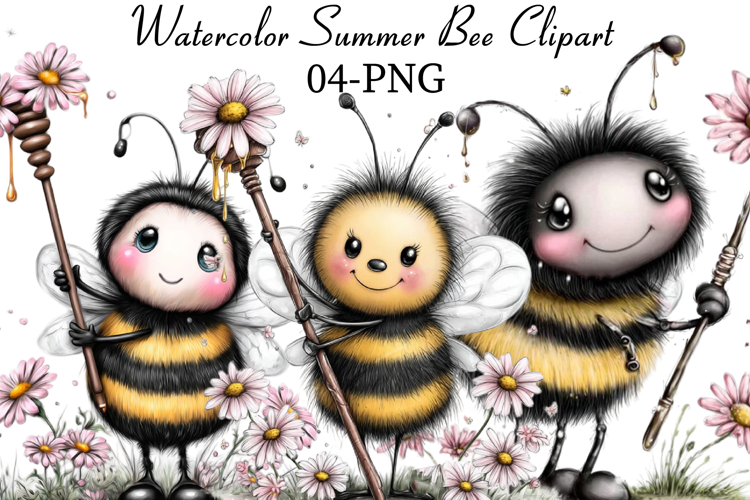 Watercolor Summer Bee Clipart