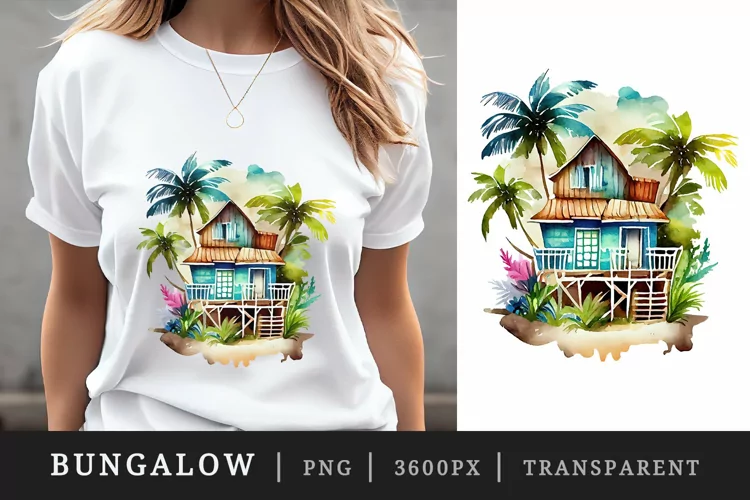 Watercolor bungalow t-shirt sublimation printable design png