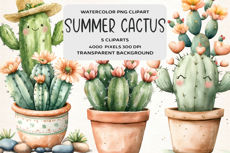 Watercolor Summer Cactus Clipart