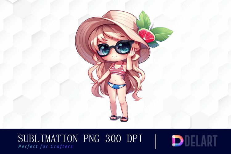 Summer Chibi Watercolor Clipart example image 1