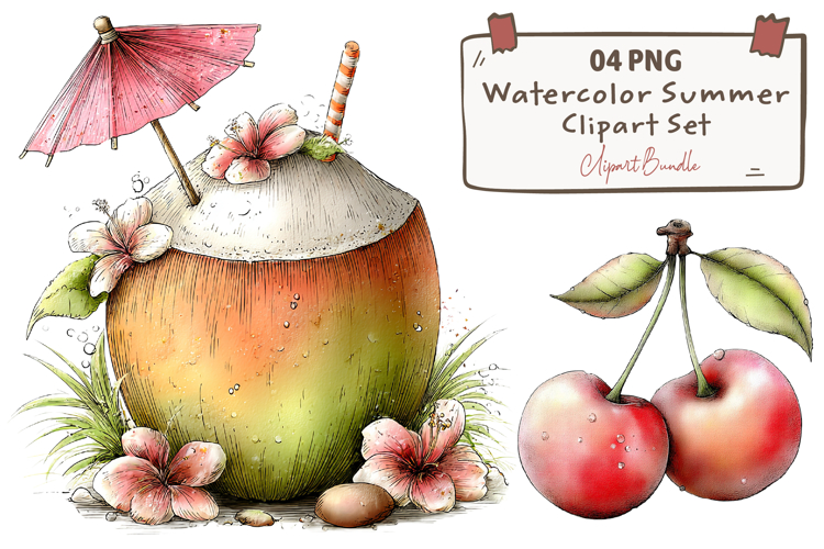 Watercolor Summer Clipart Sublimation