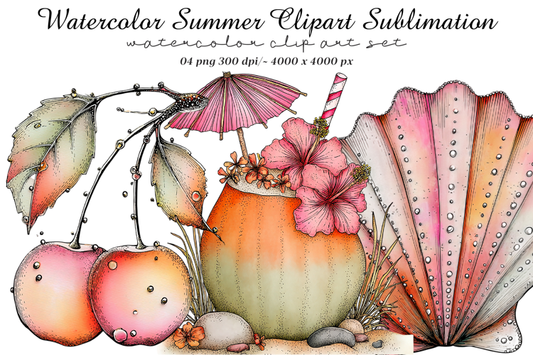 Watercolor Summer Clipart Sublimation