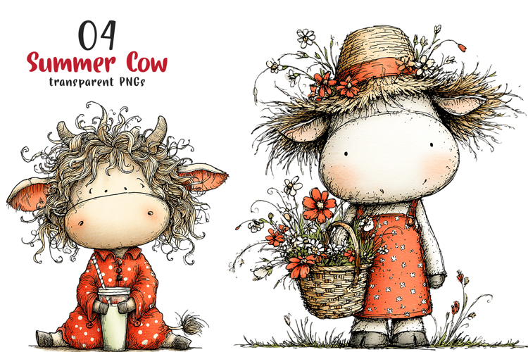 Watercolor Summer Cow Clipart