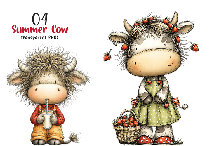 Watercolor Summer Cow Clipart