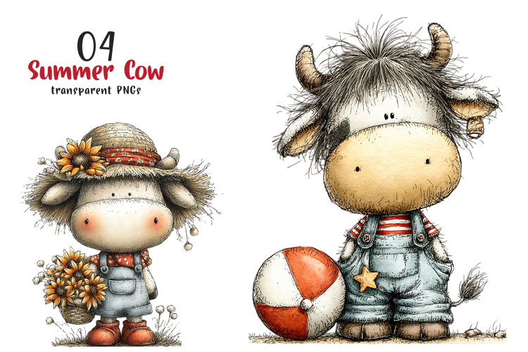 Watercolor Summer Cow Clipart