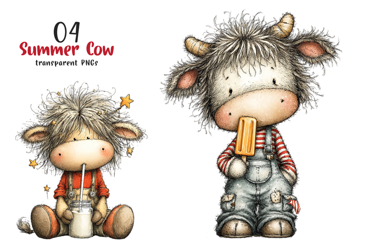 Watercolor Summer Cow Clipart