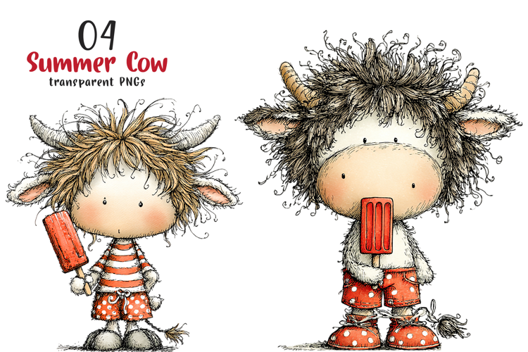 Watercolor Summer Cow Clipart